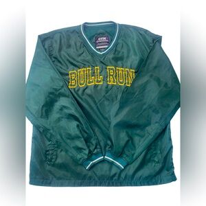 VTG Lined Windbreaker Men’s 2XL Bull Run Virginia Green Yellow V Neck Pullover